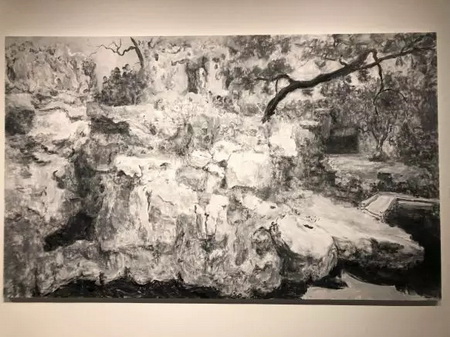 周春芽 《环秀山庄》布面油画,210x320cm 2018